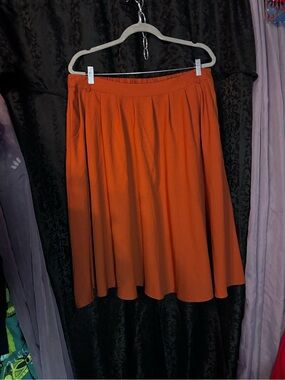 ModCloth Rust Brown Pleated Pull On Skirt Pinup Retro Pockets Women’s Size 1XL